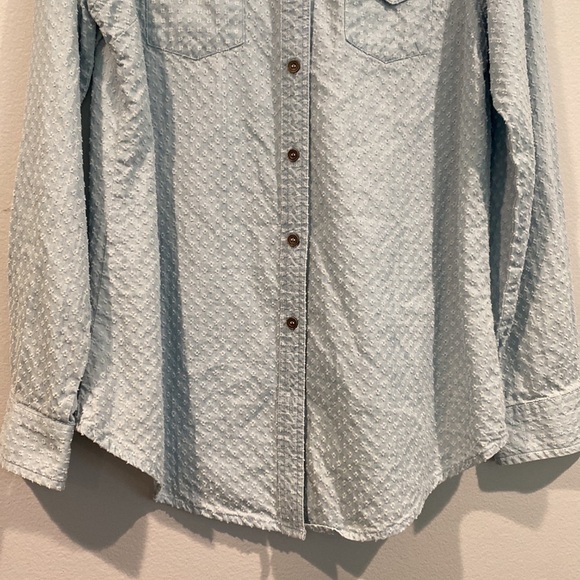 Angie Baby Blue Polka Dot Button Up Long Sleeve Collared Blouse - Size Small - Picture 3 of 9